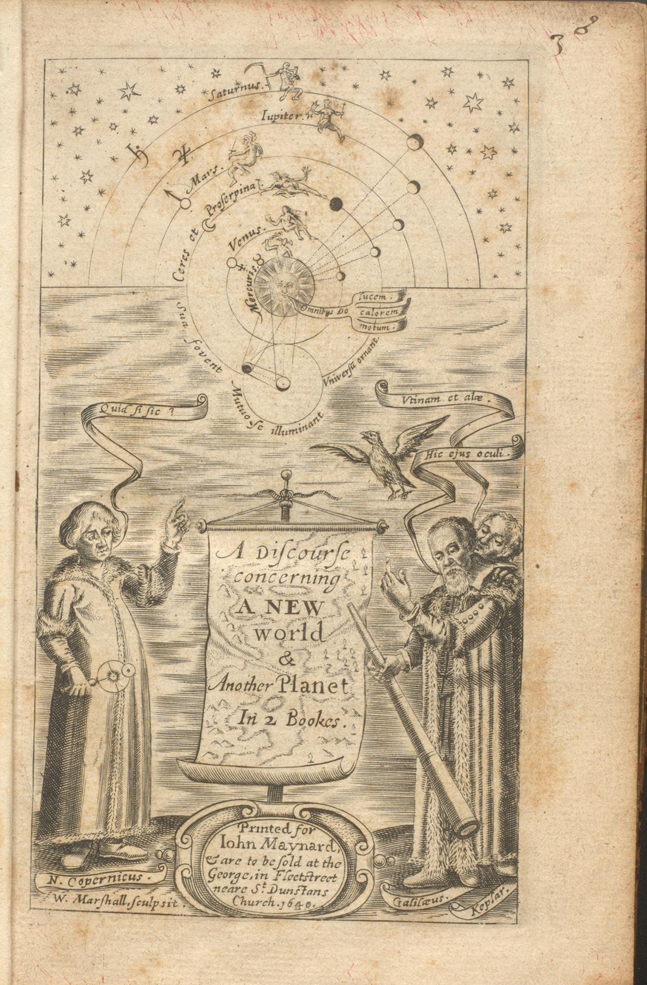 The frontispiece of John Wilkins’ A Discourse Concerning a New World, published in 1640 – the first description, fact or fiction, of space travel? 